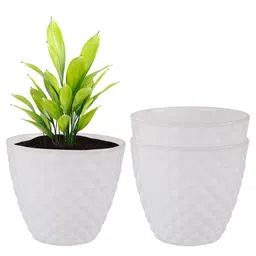 Kuber Industries White 3 Pieces Textured Flower Pot Planters-24