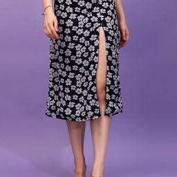 MINOS Women Floral Printed Front Slit A-Line Midi Skirt-picture-18