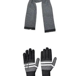 LOOM LEGACY Men Patterned Woollen Winter GloveS With Muffler-image-97