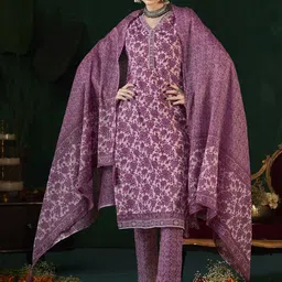 Anouk Floral Printed V-Neck Thread Work Pure Cotton Kurta with Palazzo & Dupatta-picture-11