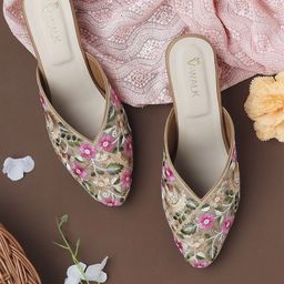V-WALK Women Floral Embroidered Ethnic  Block Heel Sandals-picture-11