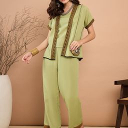 Sangria Round Neck Crop Top Trousers & Jacket Co-Ords-image-27