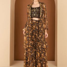 Antheaa Printed Square Neck Top Jacket & Trousers Co-Ords Set-52