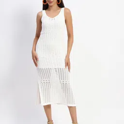 Madame Self Design Cotton A-Line Midi Dress-image-39