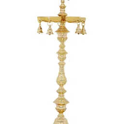 Exotic India Brass Vaishnava Lamp With Chakra & Conch Symbols-image-67