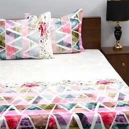 Steve & Anderson Mauve & White Geometric 180 TC King Bedsheet with 2 Pillow Covers image 4