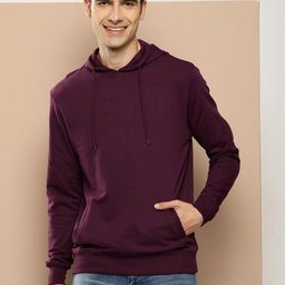 Mast & Harbour Men Solid Cotton Fleece Hooded Sweatshirt-image-87