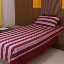 NewLadiesZone Maroon & White Striped 210 TC Single Bedsheet with 1 Pillow Covers-11