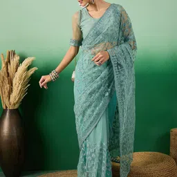SHADOW & SAINING Floral Beads and Stones Net Saree-picture-16