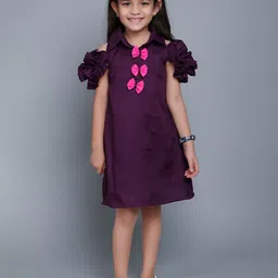 Pink Chick Shirt Collar Cold Shoulder Ruffle Cotton A-Line Dress With Matching Clip-image-75