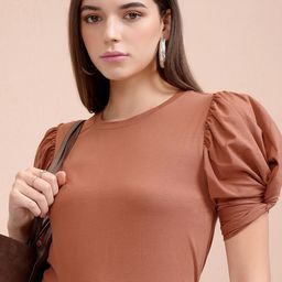 Tokyo Talkies Women Puff Sleeves Slim Fit T-shirt-image-74