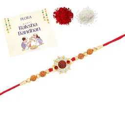 Peora Crystals Studded & Beaded Rakhi For Brother with Roli Chawal & Greeting Card-27
