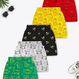 YK X Trampoline Kids Pack of 5 Typography All over Printed Shorts-29