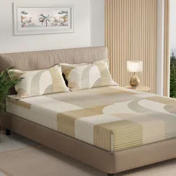 Boutique Living India Beige Striped Pure Cotton 300 TC King Bedsheet Set-2.74 m x 2.74 m-picture-31