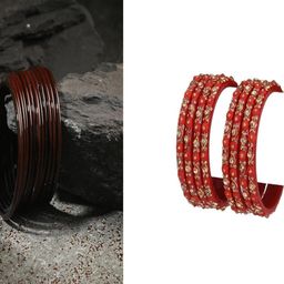 SOMIL Set of 20 Brown & Red Artificial Stones Beads Glass Bangles-image-25