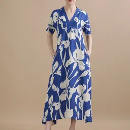 BLACK & BLAH BLAH Relaxed Fit Floral Printed A-Line Midi Dress-image-47