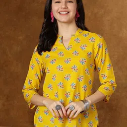 HERE&NOW Women Cotton Floral Printed V-Neck Top-23
