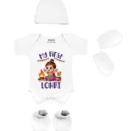 Arvesa Infants My First Lohri Printed Bodysuit with Cap Booties Mitten-picture-41