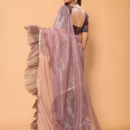 PATLANI STYLE Sequinned Net Saree  with ruffle border & unstitched blouse image 4