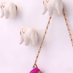 Indianshelf Indianshelf Set Of 3 Cream Colored & Brown Elephant Wall Hooks image 4