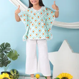 Sangria Girls Printed Pure Cotton Kaftan Top With Trousers Clothing Set-image-14