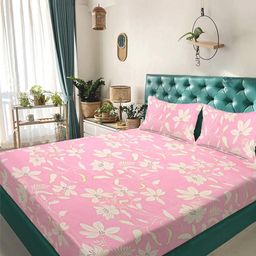 KLOTTHE Pink Floral 300 TC King Bedsheet with 2 Pillow Covers-image-103