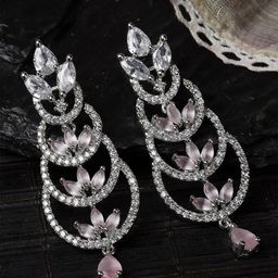 Gemron Jewel Rhodium-Plated American Diamond Contemporary Shapaed Drop Earrings-image-84