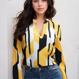 Kotty Printed Mandarin Collar Top-picture-34