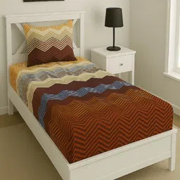 Aura Maroon Striped Printed 144 TC Microfiber Single Bedsheet Set 1.52 m x 2.28 m-image-97