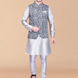 PRINTINDIA Mandarin Collar Long Sleeves Regular Pure Silk Kurta & Trouser & Nehru Jacket-picture-35