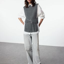 Trendyol Women Ribbed Sweater Vest with Belted Detail-image-99