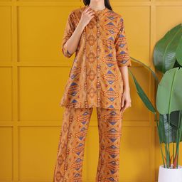 DARVI Geometric Printed Mandarin Collar Tunic & Palazzo-image-80