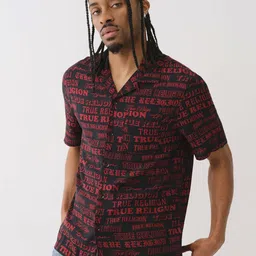 True Religion Men Cuban Collar Typography Printed Casual Shirt-image-19