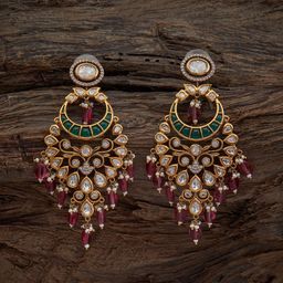 Kushal's Fashion Jewellery Kundan Studded Contemporary Drop Earrings-image-4
