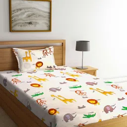 Myntra Elegant Homes White & Yellow Printed 300 TC Single Bedsheet Set 2.15 mx 1.50 m-image-67