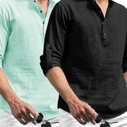 Edin Men Blue Straight Blended Kurtas-picture-29