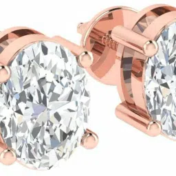 Diamtrendz Jewels Single Stone Oval Shape Solitaire BIS Hallmarked Gold Rose Gold 14kt Cubic Zirconia Stud Earring-36