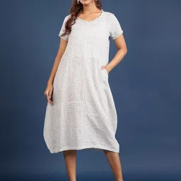 Taavi Women Checked Pure Cotton Round Neck A-Line Dress-image-31