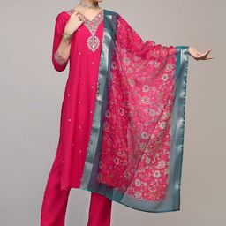 BAESD Ethnic Motifs Embroidered Regular Straight Kurta with Trousers & Dupatta-picture-33