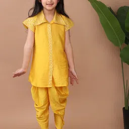 Here&Now X Kinder Kids Girls Woven Design Pure Cotton Straight Kurti With Dhoti Pants-picture-19