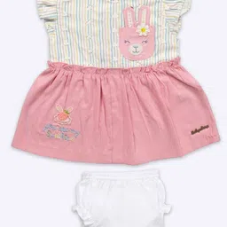 Babys Day Girls Striped Flutter Sleeve Cotton Fit & Flare Dress-image-98