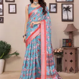 KALINI Women Floral Printed Cotton Silk Saree-image-43