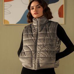 Muvazo Women Mock Collar Solid Casual Gilet Reversible Jacket-image-51