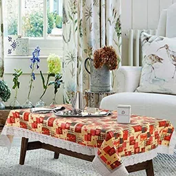 LooMantha Beige Geometric Printed Waterproof Plastic 4-Seater Table Cover image 1