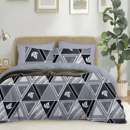 A Homes Grace Grey & White Geometric 120 TC King Bedsheet with 2 Pillow Covers-3
