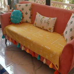 THROWPILLOW Mustard & Multicoloured Printed Polyester 1 Piece Sofa Cover-image-101