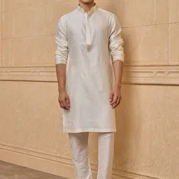 Tasva Men Woven Design Mandarin Collar Kurta with Trousers-picture-1
