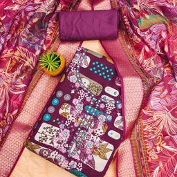 DIVASTRI Floral Printed Stones & Beads Work Unstitched Dress Material-image-13