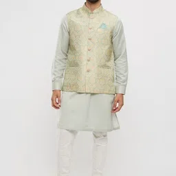 Twamev Mandarin Collar Long Sleeves Regular Straight Kurta With Churidar With Nehru Jacket-image-26