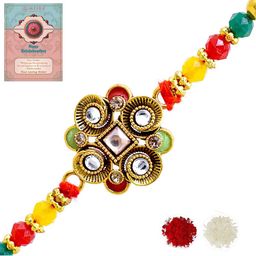 MEIRA JEWELLERY Stone-Studded & Beaded Rakhi With Greeting Card Gift Set-picture-26